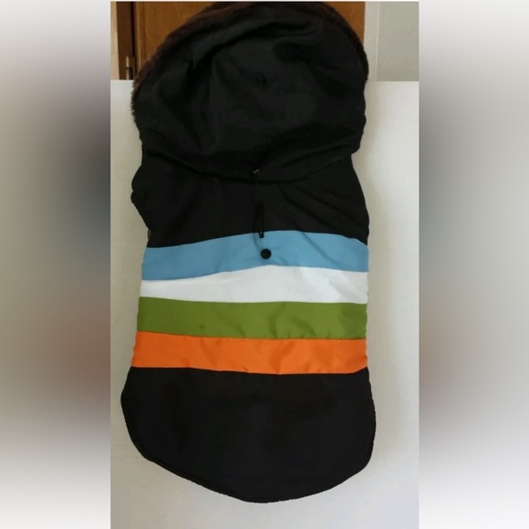 Nylon Dog Coat Med Peke Pomeranian Basenji RN 52469 Black Stripes Hood - Picture 2 of 7